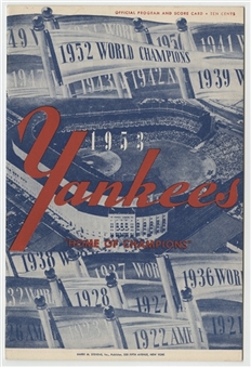 Lot of (4) New York Yankees Items (2 Programs - Scored/Unscored/Signed, Roger Maris Funeral Program, Lefty Gomez Signed Postcard)